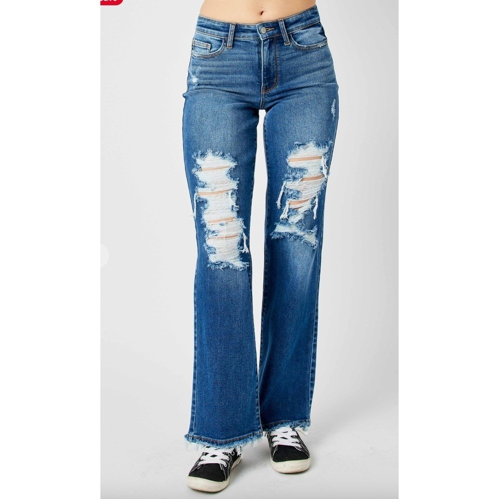 NWT Judy Blue Jeans Sz 31  Mid Rise Straight Distressed Stretchy Relaxed - Picture 3 of 13